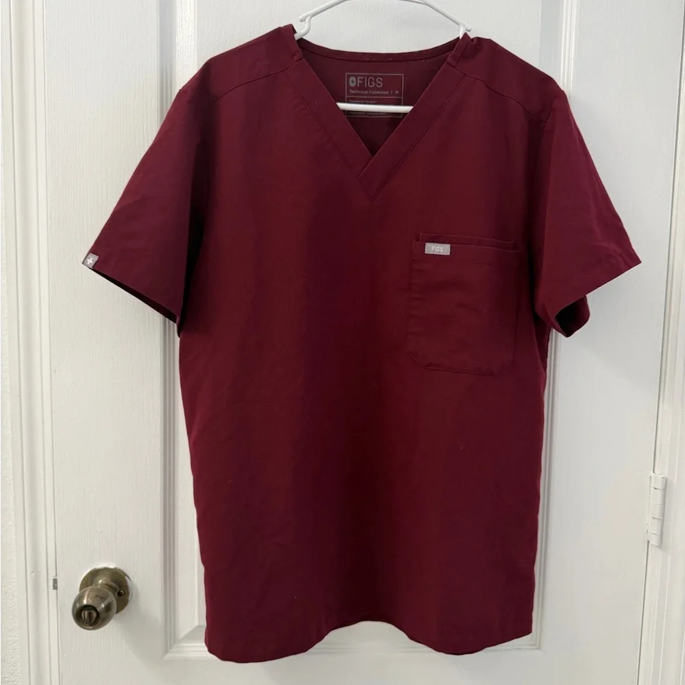 Figs Leon Men's Burgundy Scrub Top (Size M)